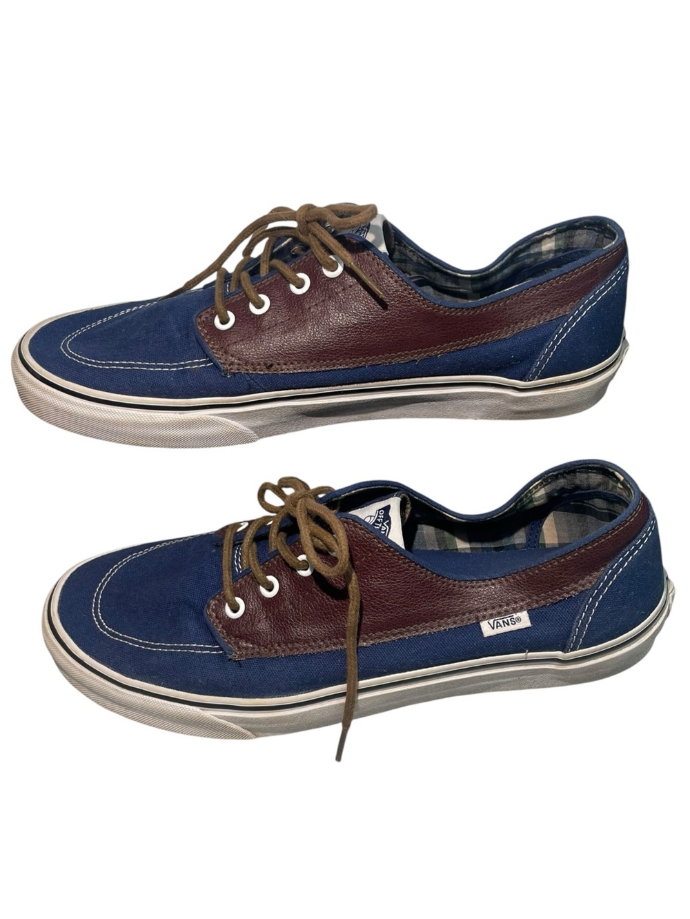 Vans Brigata Navy Blue Canvas Brown Leather-Trim Boat Shoes Men's Size 12 EUC - Picture 5 of 11